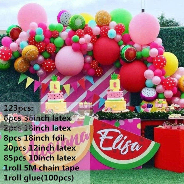 123pcs Lovely Watermelon Theme Fruit Balloons Garland Arch Kit Hawaiian Summer Pool Party Wedding Birthday Decoration Supplies - Originalsgroup