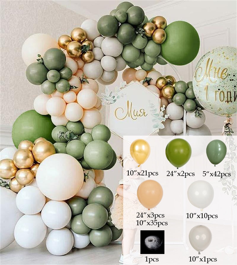 136pcs Avocado Green Balloon Garland Arch Kit Retro Color Balloon Set Wedding Birthday Party Decorations Baby Shower Helium - Originalsgroup