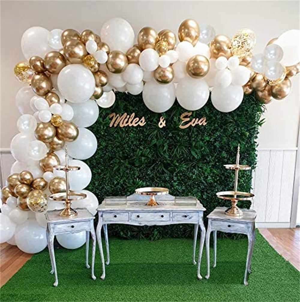 White Balloon Garland Arch Kit, White Gold Confetti Balloons 98 PCS, Artificial Palm Leaves 6 PCS Wedding Birthday Decorations - Originalsgroup