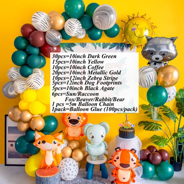 103pcs Animal Balloons Garland Arch Kit Latex Ballon Jungle Theme Party Supplies Kids Boy Birthday Party Decorations Baby Shower - Originalsgroup