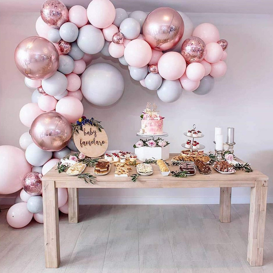 Balloons Arch Kit Macaroon Grey Pink Chrome Metallic Ballon Garland for Wedding BabyShower Girl Birthday Party Decoration - Originalsgroup