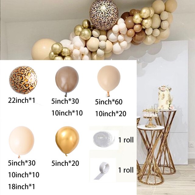 184pcs Coffee Brown Caramel Peach Balloons Leopard Arch Kit Skin Latex Garland Balloons Baby Shower Supplies Wedding Party Decor - Originalsgroup
