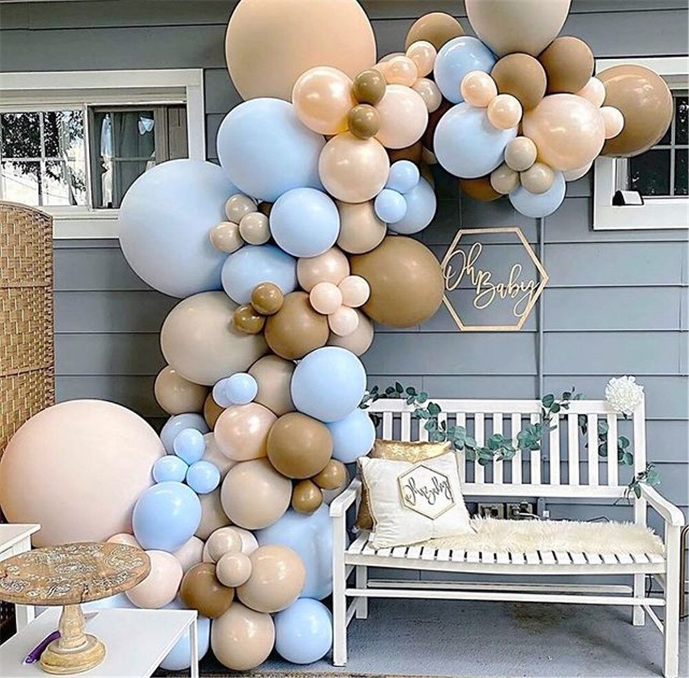 130pcs Coffee Brown Latex Balloons Arch Kit Garland Blue White Skin Color Baby Birthday Party Decorations Backdrop Decor - Originalsgroup