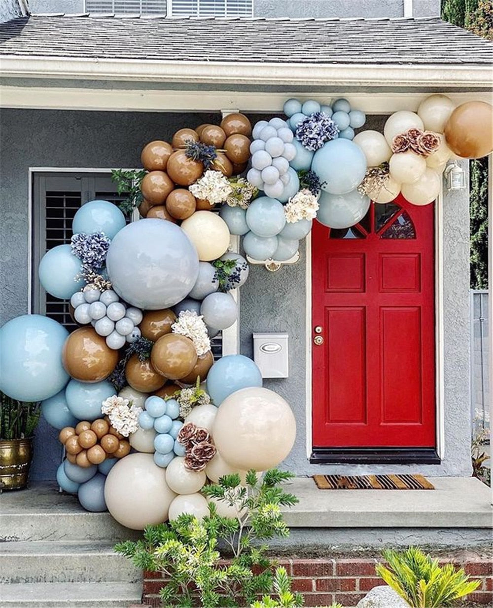 130pcs Coffee Brown Latex Balloons Arch Kit Garland Blue White Skin Color Baby Birthday Party Decorations Backdrop Decor - Originalsgroup