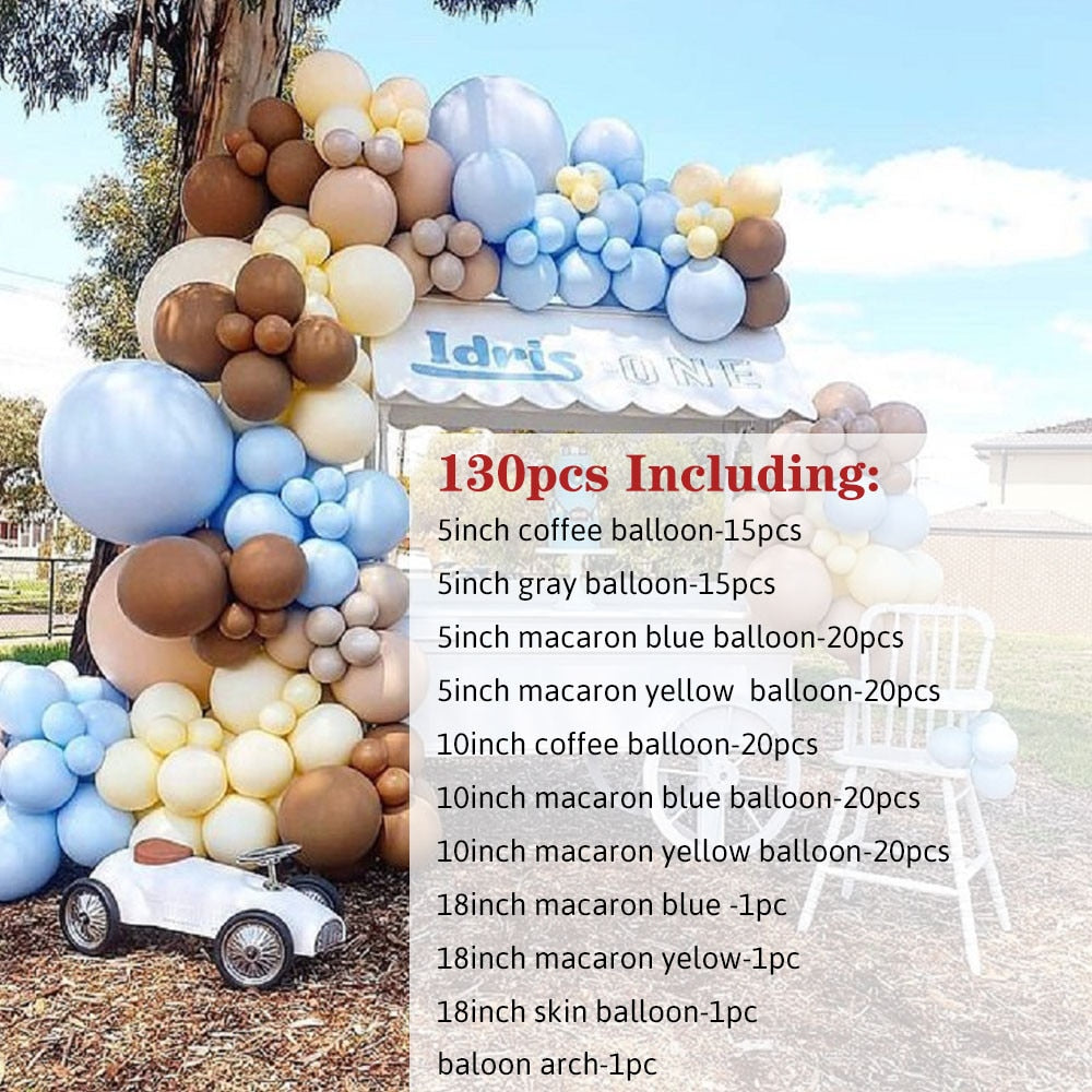 130pcs Coffee Brown Latex Balloons Arch Kit Garland Blue White Skin Color Baby Birthday Party Decorations Backdrop Decor - Originalsgroup
