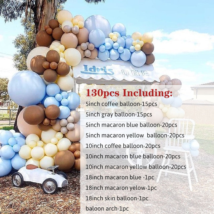 130pcs Coffee Brown Latex Balloons Arch Kit Garland Blue White Skin Color Baby Birthday Party Decorations Backdrop Decor - Originalsgroup