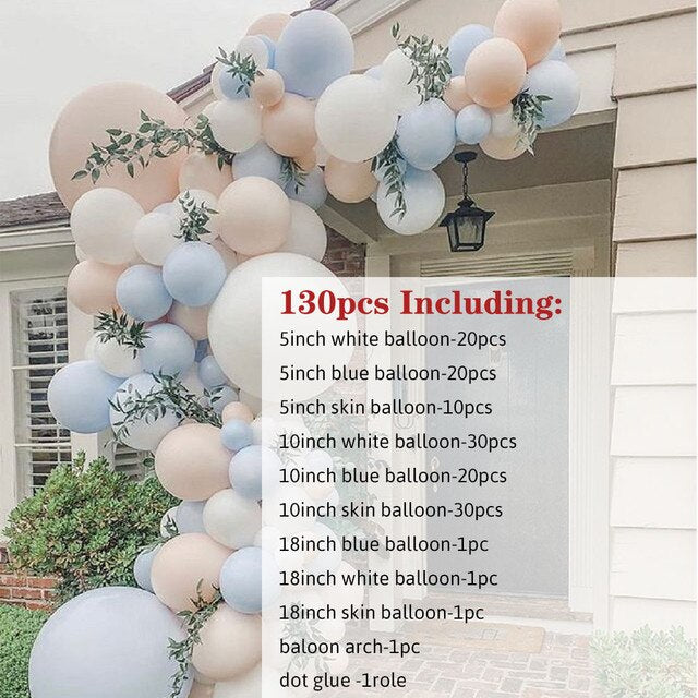 130pcs Coffee Brown Latex Balloons Arch Kit Garland Blue White Skin Color Baby Birthday Party Decorations Backdrop Decor - Originalsgroup