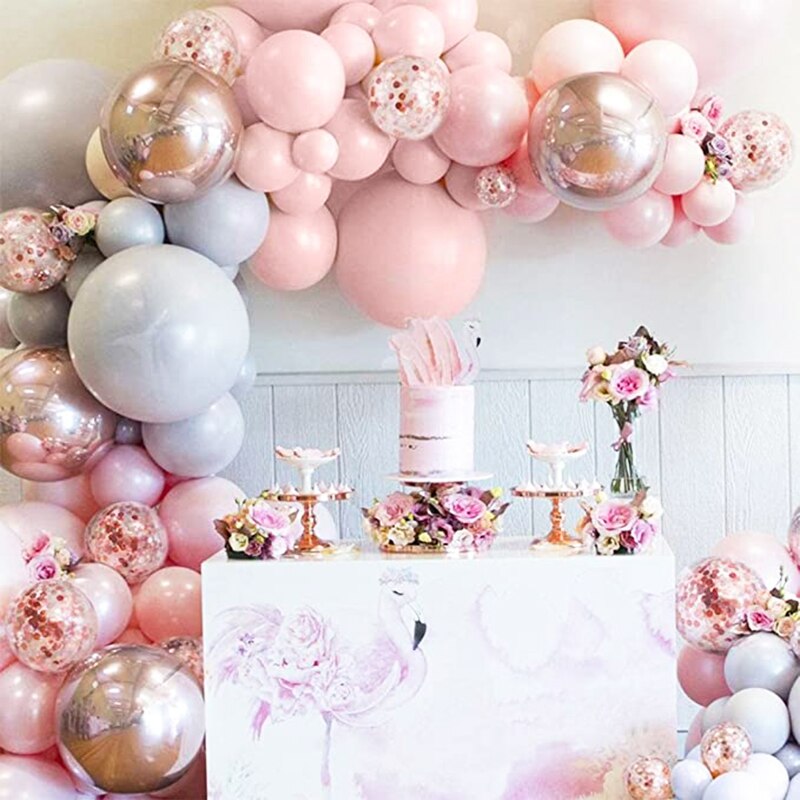 Balloons Arch Kit Macaroon Grey Pink Chrome Metallic Ballon Garland for Wedding BabyShower Girl Birthday Party Decoration - Originalsgroup