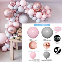 Balloons Arch Kit Macaroon Grey Pink Chrome Metallic Ballon Garland for Wedding BabyShower Girl Birthday Party Decoration - Originalsgroup
