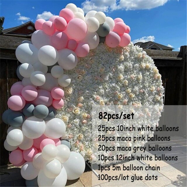 Balloons Arch Kit Macaroon Grey Pink Chrome Metallic Ballon Garland for Wedding BabyShower Girl Birthday Party Decoration - Originalsgroup
