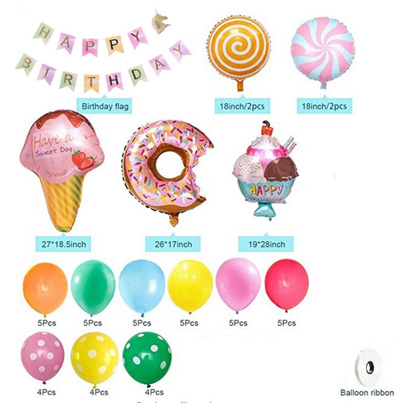 Candy Donut Ice Cream Foil Balloon Sets Arch Kit Set Sun Moon Star Children's Birthday Party Colorful Home Decoration - Originalsgroup