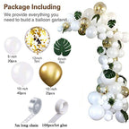White Balloon Garland Arch Kit, White Gold Confetti Balloons 98 PCS, Artificial Palm Leaves 6 PCS Wedding Birthday Decorations - Originalsgroup