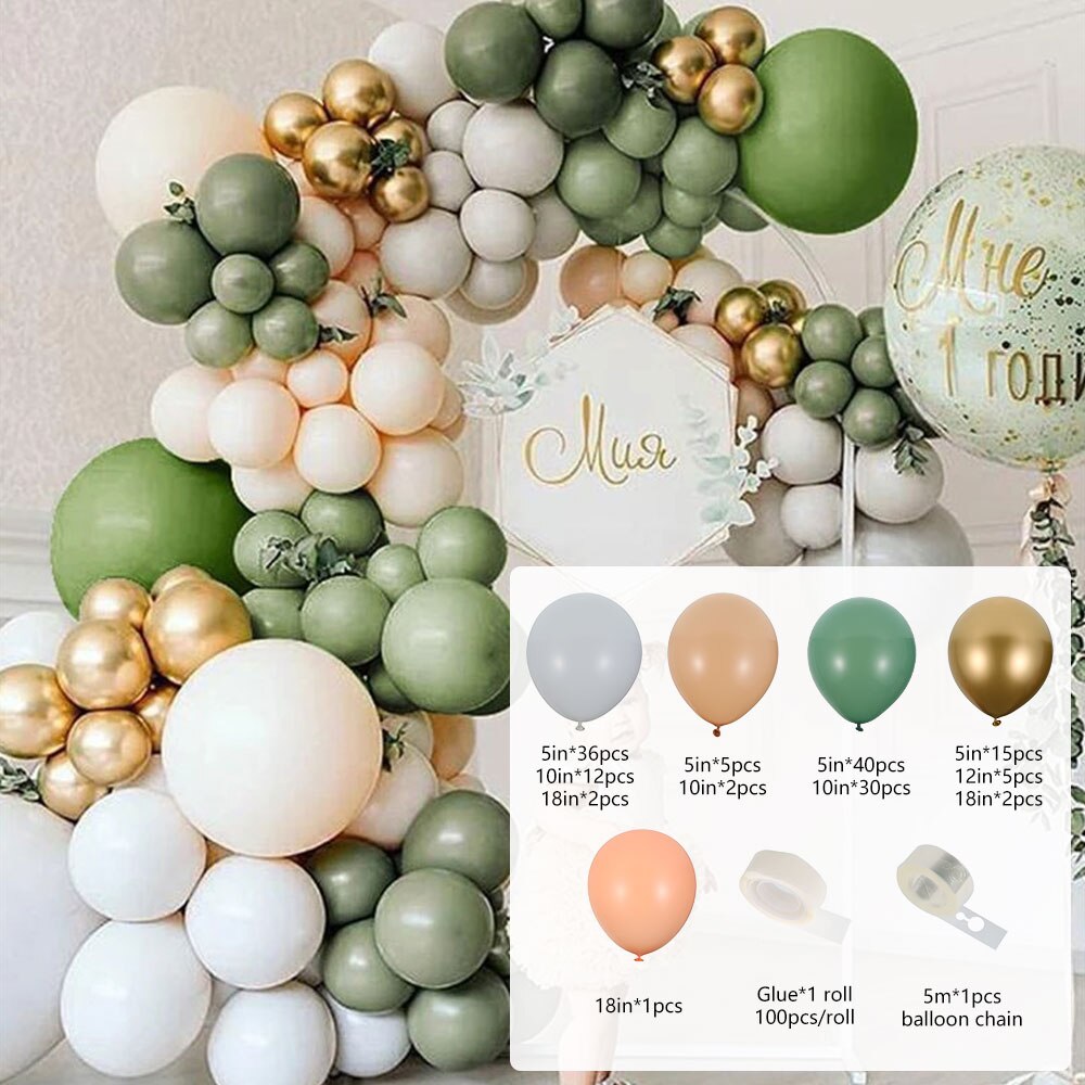 152pcs Retro Green Balloon Garland Arch Kit Avocado Green Balloon Valentine Wedding Birthday Party Decors Gold Latex Baby Shower - Originalsgroup