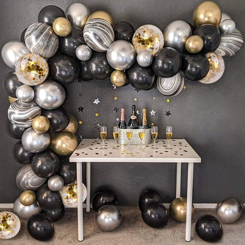 Black Gold Balloon Garland Arch Kit Chrome Gold Latex Ballon Happy Birthday Party Decor Kids Adult Wedding Baby Shower Balloons - Originalsgroup