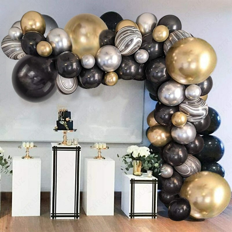 Black Gold Balloon Garland Arch Kit Chrome Gold Latex Ballon Happy Birthday Party Decor Kids Adult Wedding Baby Shower Balloons - Originalsgroup