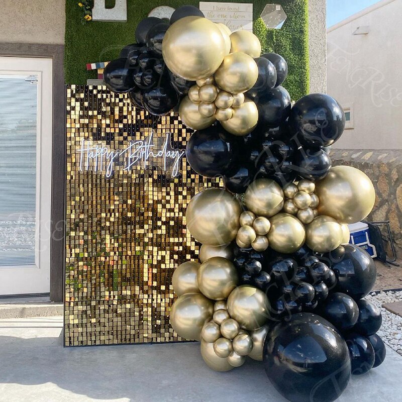 Black Gold Balloon Garland Arch Kit Chrome Gold Latex Ballon Happy Birthday Party Decor Kids Adult Wedding Baby Shower Balloons - Originalsgroup