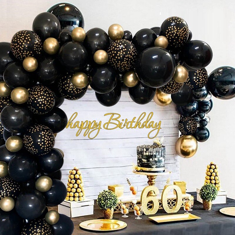 Black Gold Balloon Garland Arch Kit Chrome Gold Latex Ballon Happy Birthday Party Decor Kids Adult Wedding Baby Shower Balloons - Originalsgroup