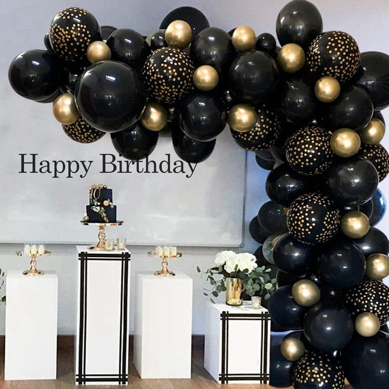 Black Gold Balloon Garland Arch Kit Chrome Gold Latex Ballon Happy Birthday Party Decor Kids Adult Wedding Baby Shower Balloons - Originalsgroup