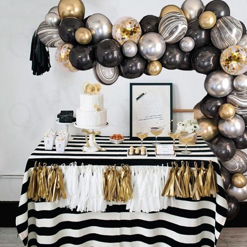 Black Gold Balloon Garland Arch Kit Chrome Gold Latex Ballon Happy Birthday Party Decor Kids Adult Wedding Baby Shower Balloons - Originalsgroup