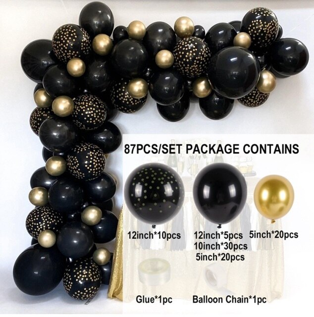 Black Gold Balloon Garland Arch Kit Chrome Gold Latex Ballon Happy Birthday Party Decor Kids Adult Wedding Baby Shower Balloons - Originalsgroup