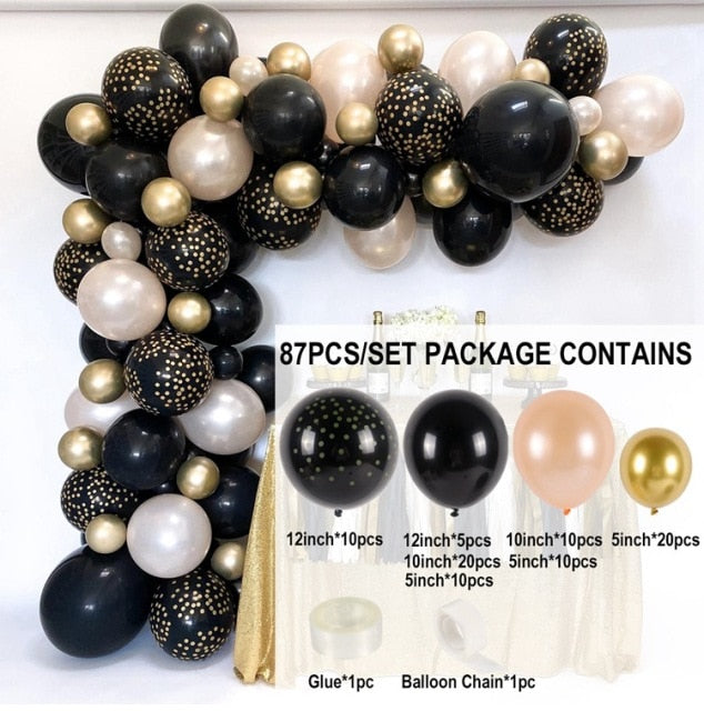 Black Gold Balloon Garland Arch Kit Chrome Gold Latex Ballon Happy Birthday Party Decor Kids Adult Wedding Baby Shower Balloons - Originalsgroup