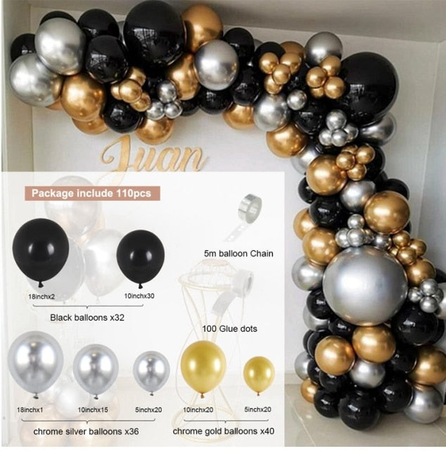 Black Gold Balloon Garland Arch Kit Chrome Gold Latex Ballon Happy Birthday Party Decor Kids Adult Wedding Baby Shower Balloons - Originalsgroup