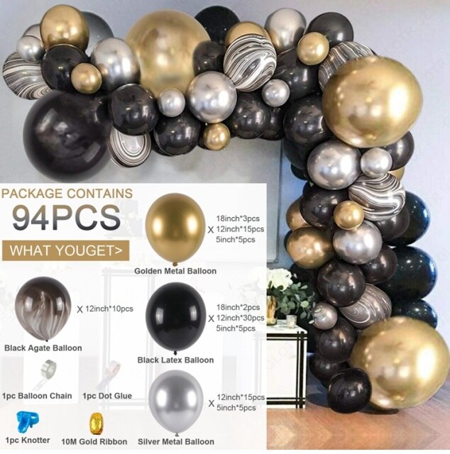 Black Gold Balloon Garland Arch Kit Chrome Gold Latex Ballon Happy Birthday Party Decor Kids Adult Wedding Baby Shower Balloons - Originalsgroup