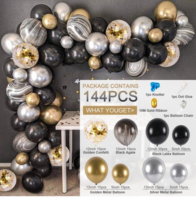 Black Gold Balloon Garland Arch Kit Chrome Gold Latex Ballon Happy Birthday Party Decor Kids Adult Wedding Baby Shower Balloons - Originalsgroup