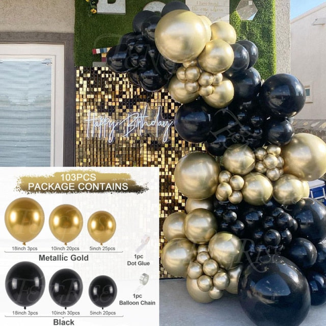 Black Gold Balloon Garland Arch Kit Chrome Gold Latex Ballon Happy Birthday Party Decor Kids Adult Wedding Baby Shower Balloons - Originalsgroup