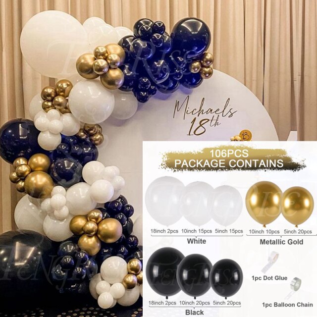 Black Gold Balloon Garland Arch Kit Chrome Gold Latex Ballon Happy Birthday Party Decor Kids Adult Wedding Baby Shower Balloons - Originalsgroup