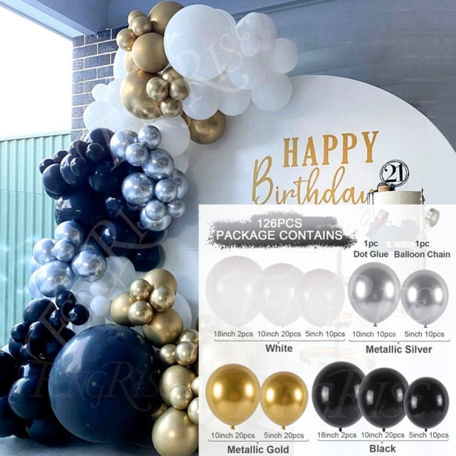 Black Gold Balloon Garland Arch Kit Chrome Gold Latex Ballon Happy Birthday Party Decor Kids Adult Wedding Baby Shower Balloons - Originalsgroup