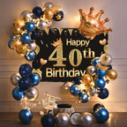40th Birthday Party Decorations Gold Blue Metallic Balloons Garland Kit With Backdrops Background For Men Women Party Decor - Originalsgroup