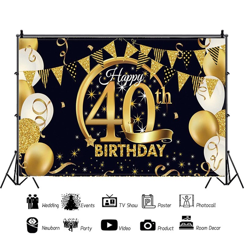 40th Birthday Party Decorations Gold Blue Metallic Balloons Garland Kit With Backdrops Background For Men Women Party Decor - Originalsgroup