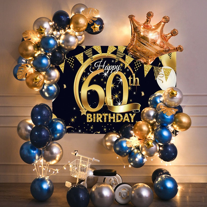 40th Birthday Party Decorations Gold Blue Metallic Balloons Garland Kit With Backdrops Background For Men Women Party Decor - Originalsgroup