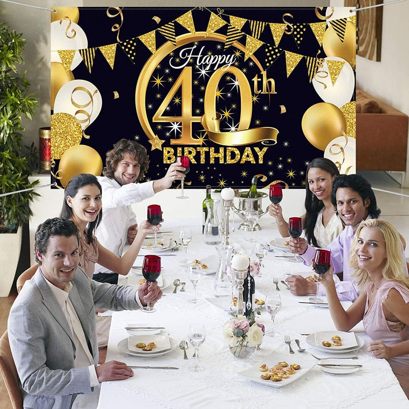 40th Birthday Party Decorations Gold Blue Metallic Balloons Garland Kit With Backdrops Background For Men Women Party Decor - Originalsgroup