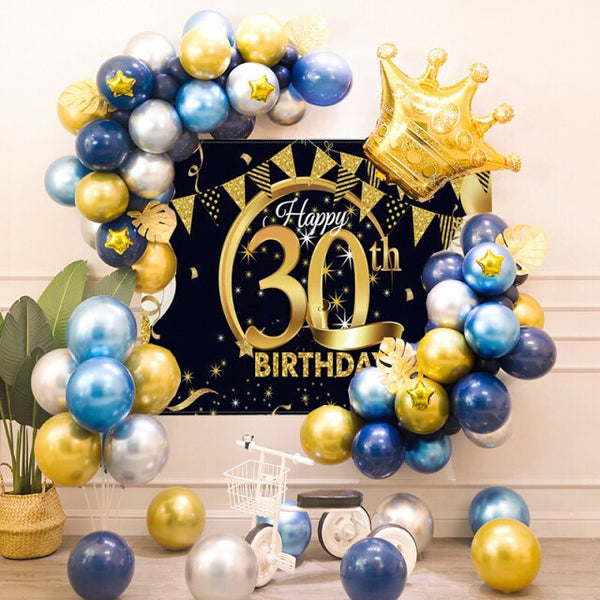 40th Birthday Party Decorations Gold Blue Metallic Balloons Garland Kit With Backdrops Background For Men Women Party Decor - Originalsgroup