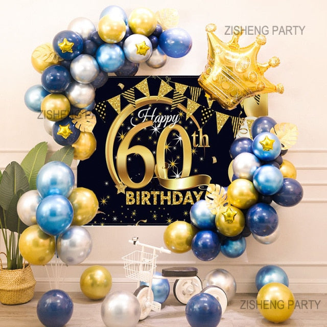 40th Birthday Party Decorations Gold Blue Metallic Balloons Garland Kit With Backdrops Background For Men Women Party Decor - Originalsgroup