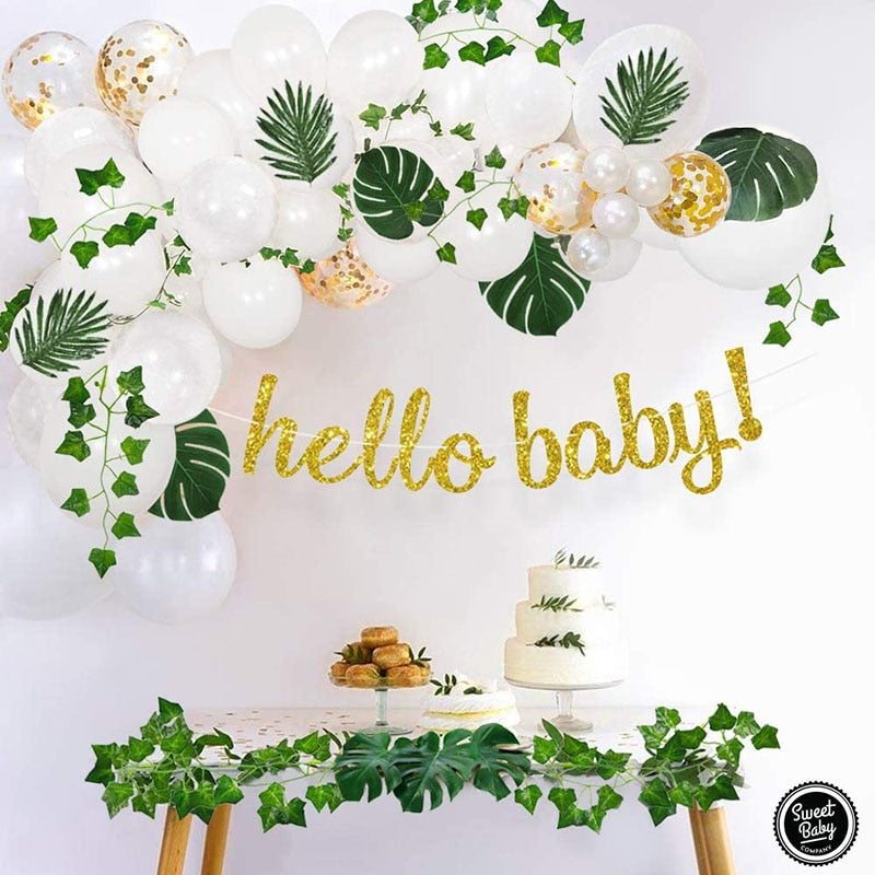 Greenery Baby Shower Neutral White Balloon Garland Arch Kit Oh Baby Banner With Ivy Leaf Garland Vines Birthday Balloons Decor - Originalsgroup