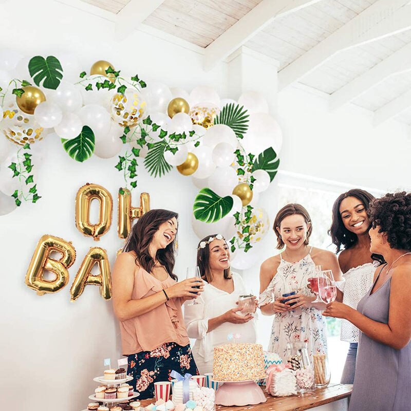 Greenery Baby Shower Neutral White Balloon Garland Arch Kit Oh Baby Banner With Ivy Leaf Garland Vines Birthday Balloons Decor - Originalsgroup