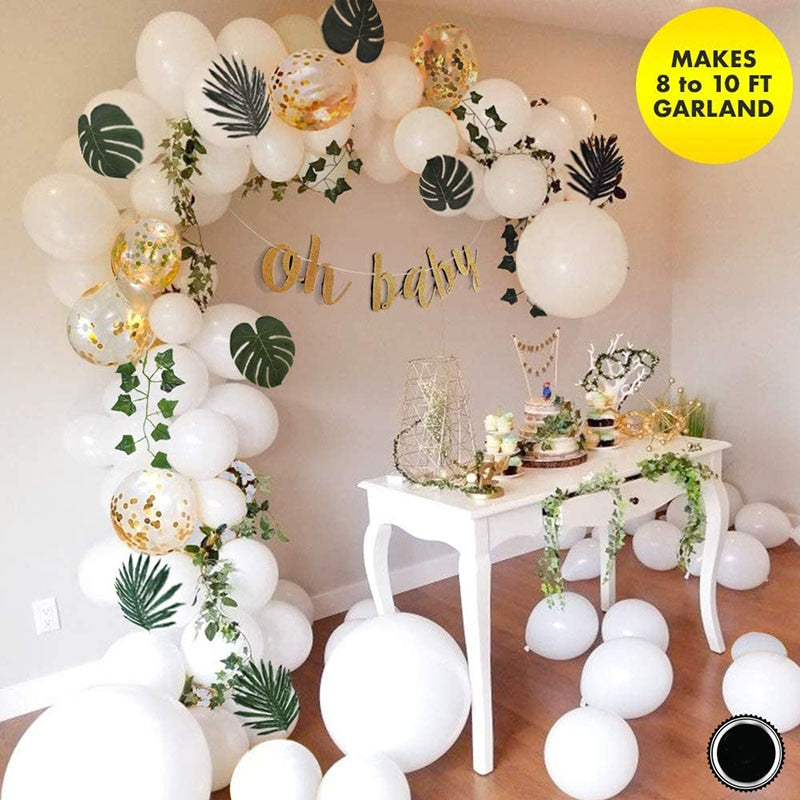 Greenery Baby Shower Neutral White Balloon Garland Arch Kit Oh Baby Banner With Ivy Leaf Garland Vines Birthday Balloons Decor - Originalsgroup