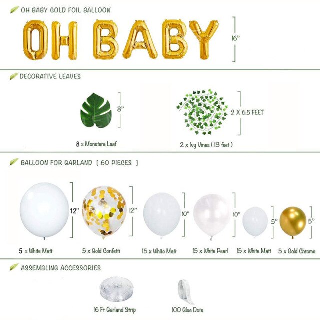 Greenery Baby Shower Neutral White Balloon Garland Arch Kit Oh Baby Banner With Ivy Leaf Garland Vines Birthday Balloons Decor - Originalsgroup