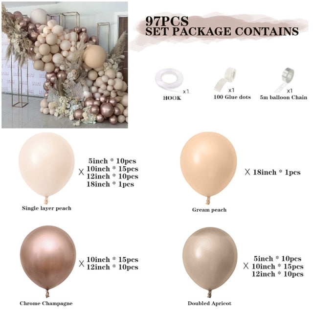 167pcs Wedding Balloons Garland Arch Kit Champagne Apricot Color Balloon Arch Party Decorations for Birthday Party Decorations - Originalsgroup