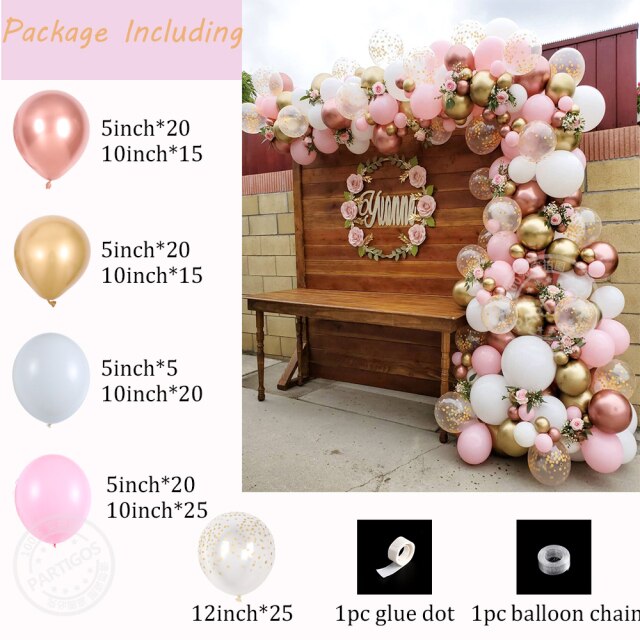 167pcs Rose Gold Balloon Garland Arch Kit Pink White Chrome Balloon Valentines Day Wedding Birthday Party Decoration Kids Globos - Originalsgroup