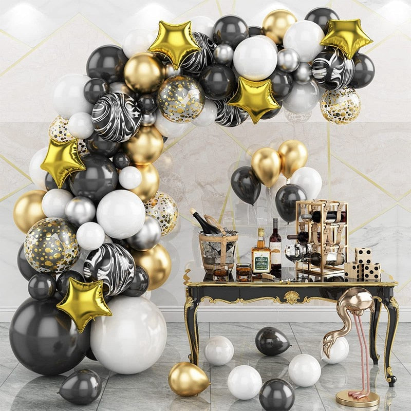 Black Gold Balloon Garland Arch Kit Chrome Gold Latex Ballon Happy Birthday Party Decor Kids Adult Wedding Baby Shower Balloons - Originalsgroup