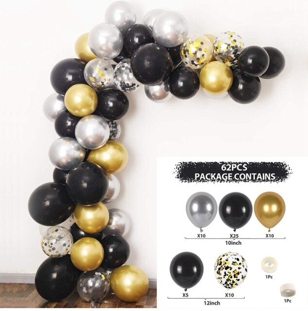 Black Gold Balloon Garland Arch Kit Chrome Gold Latex Ballon Happy Birthday Party Decor Kids Adult Wedding Baby Shower Balloons - Originalsgroup