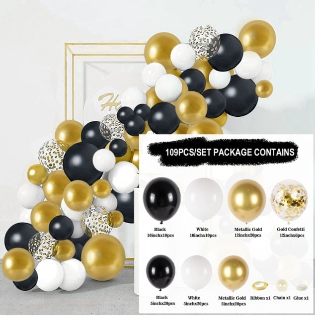 Black Gold Balloon Garland Arch Kit Chrome Gold Latex Ballon Happy Birthday Party Decor Kids Adult Wedding Baby Shower Balloons - Originalsgroup