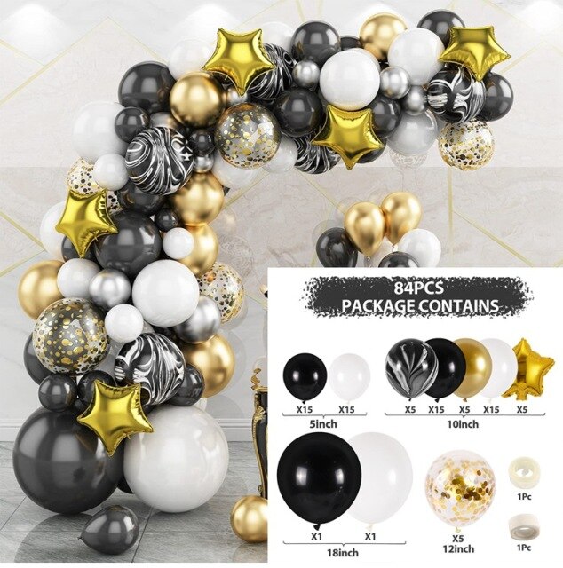 Black Gold Balloon Garland Arch Kit Chrome Gold Latex Ballon Happy Birthday Party Decor Kids Adult Wedding Baby Shower Balloons - Originalsgroup