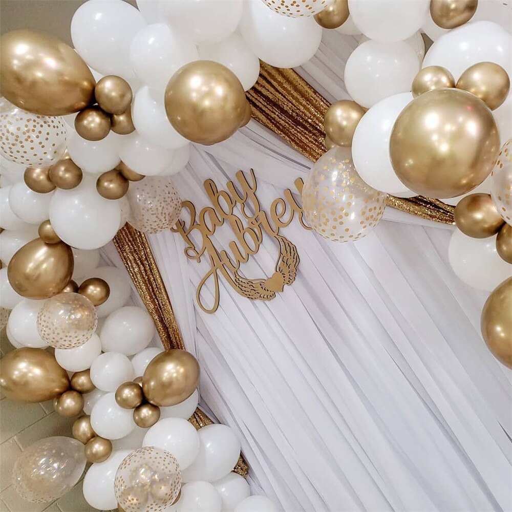 White Gold Balloons Garland Arch Kit Chorme Gold Metal Polka Dot Latex Balloons Wedding Birthday Baby Shower Party Decorations - Originalsgroup