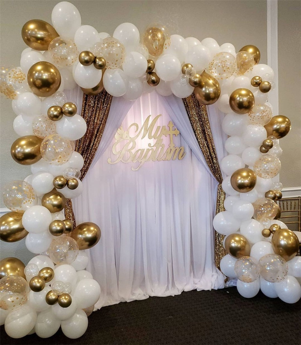 White Gold Balloons Garland Arch Kit Chorme Gold Metal Polka Dot Latex Balloons Wedding Birthday Baby Shower Party Decorations - Originalsgroup