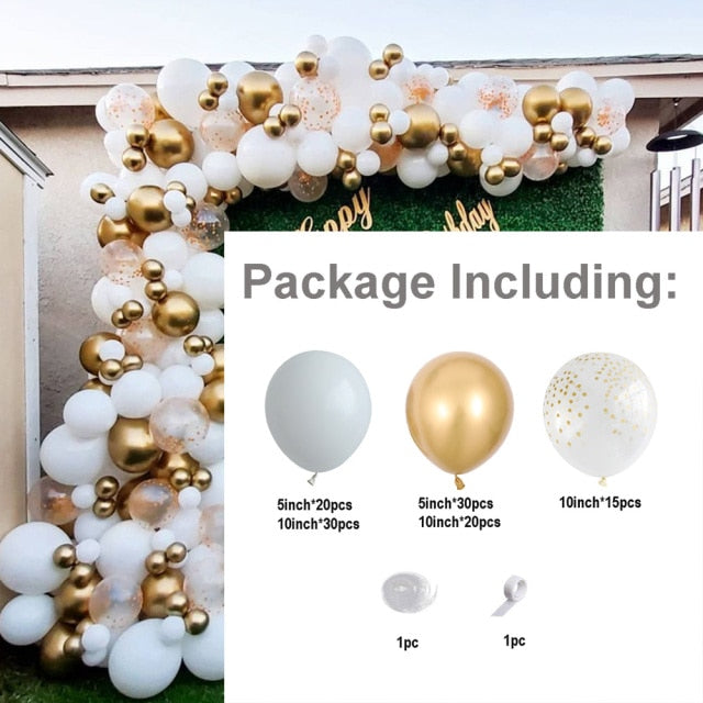White Gold Balloons Garland Arch Kit Chorme Gold Metal Polka Dot Latex Balloons Wedding Birthday Baby Shower Party Decorations - Originalsgroup